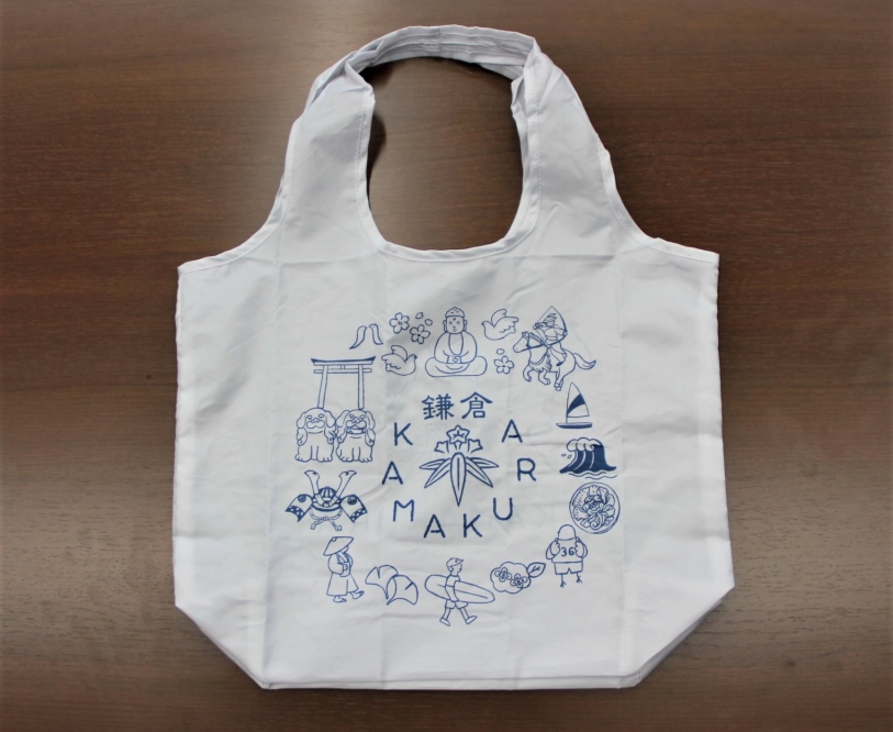 【白色】エコバッグ「エコ！鎌倉」 | 雑貨 エコバッグ エコ  人気 おすすめ 環境 再生材 手提げ 鎌倉 神奈川 送料無料