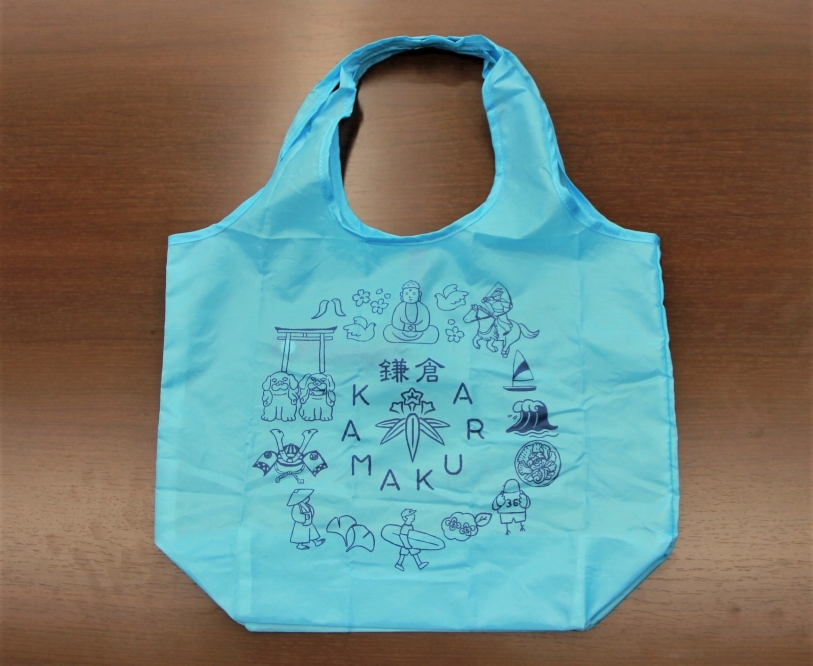 【水色】エコバッグ「エコ！鎌倉」 | 雑貨 エコバッグ エコ  人気 おすすめ 環境 再生材 手提げ 鎌倉 神奈川 送料無料