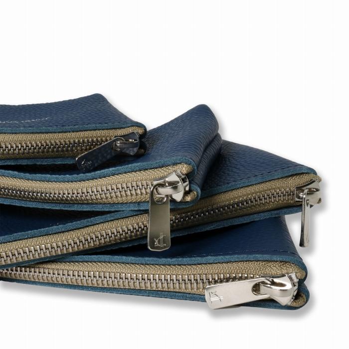 MASSTARD -MINIMAL LEATHER POUCH LARGE- NAVY
