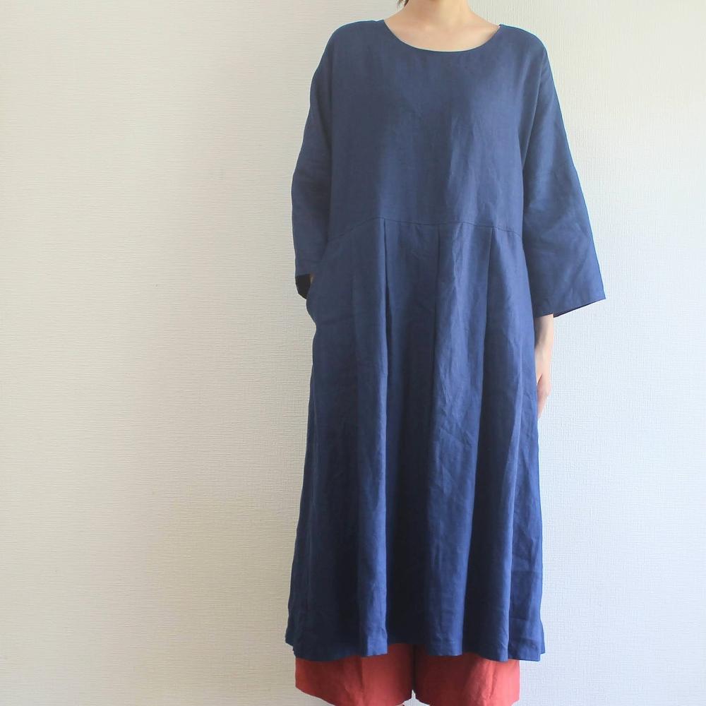 北鎌倉のアトリエよりお届け　フレンチリネンタックワンピース