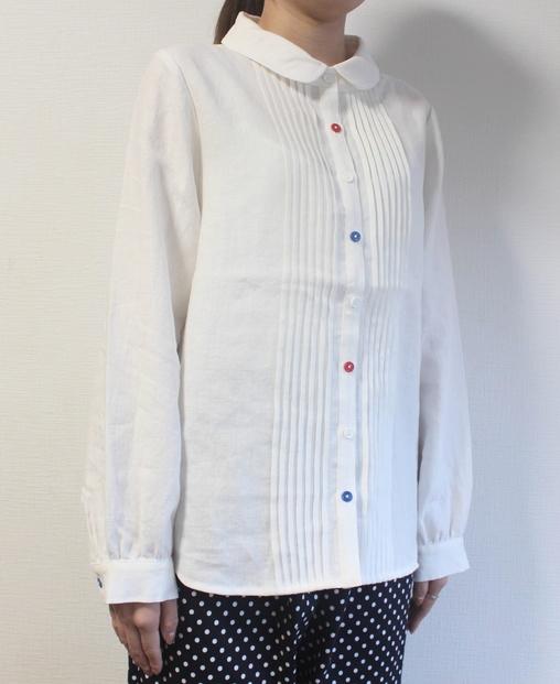 北鎌倉のアトリエよりお届け フレンチリネンのピンタックブラウス【カラー：白】