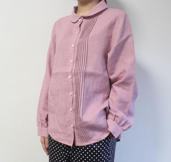 北鎌倉のアトリエよりお届け フレンチリネンのピンタックブラウス【カラー：ピンク】