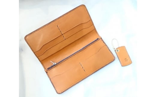 ロングウォレット・キーホルダーキャメル 2点セット 牛革 栃木レザー 財布 サイフ さいふ saifu 長財布 手縫い ハンドメイド 革専門店 手作り SNAKER-handicraft 神奈川 湘南 藤沢