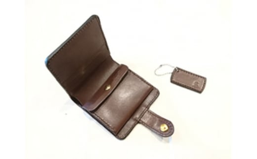 ハーフウォレット・キーホルダーブラウン 2点セット 牛革 栃木レザー 財布 サイフ さいふ saifu 手縫い ハンドメイド 革専門店 手作り SNAKER-handicraft 神奈川 湘南 藤沢