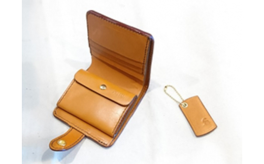 ハーフウォレット・キーホルダーキャメル 2点セット 牛革 栃木レザー 財布 サイフ さいふ saifu 手縫い ハンドメイド 革専門店 手作り SNAKER-handicraft 神奈川 湘南 藤沢