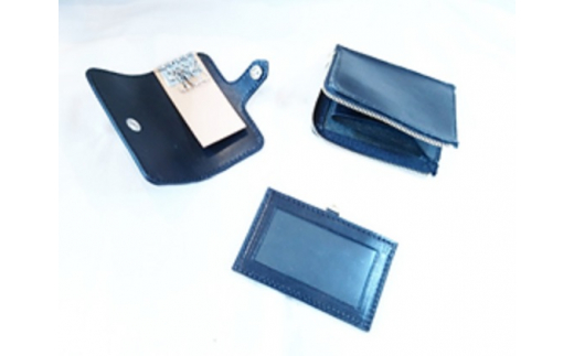 本革 小物 3点セット ブラック ( L字財布・キーケース IDケース ) 牛革 栃木レザー 財布 サイフ さいふ saifu 手縫い ハンドメイド 革専門店 手作り SNAKER-handicraft 神奈川 湘南 藤沢