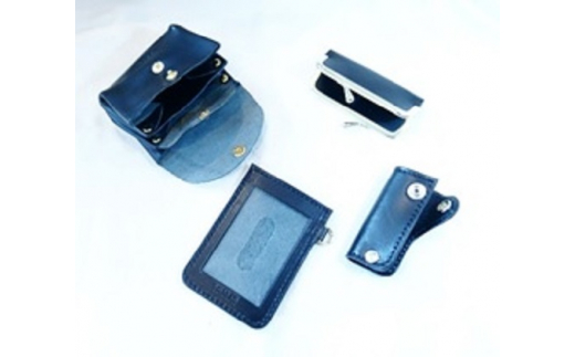 本革 小物 4点セット ブラック ( もこもこコインケース・印鑑ケース・スルーパスケース・ミニキーケース ) 牛革 栃木レザー 財布 サイフ さいふ saifu 手縫い ハンドメイド 革専門店 手作り SNAKER-handicraft 神奈川 湘南 藤沢