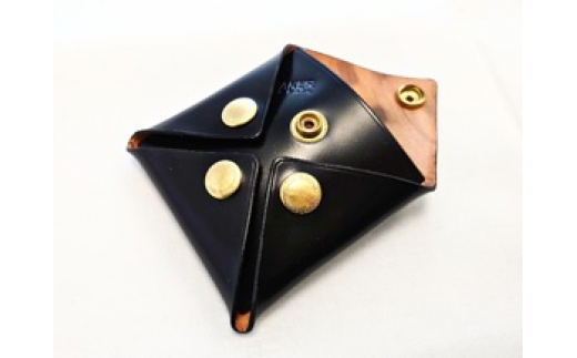 【SNAKER-handicraft】希少部位　コードバン使用 スクエア型コインケース　SNAKERオリジナルホック付　ブラック
