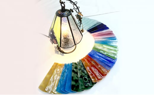 ステンドグラスランプシェード 「8面体ぶどうのランプ」製作体験 高さ12cm 直径約15cm 体験 ステンドグラス ランプシェード インテリア 照明 雑貨 お洒落 藤沢市 江の島