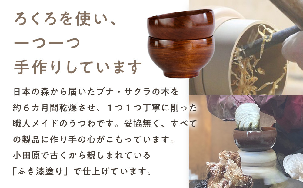 漆めいぼく椀 中 ２樹種セット(ブナ・サクラ)【めいぼく椀11.5φ×6.8cm 手作り ふき漆塗り 国産天然木 おしゃれ プレゼント 記念 お祝い お椀 漆 2客セット ペア 夫婦 神奈川県 小田原市 】