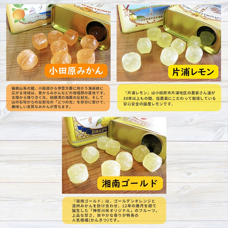 【小田原の柑橘果汁を使ったドロップ3種類セット】口に入れるとフルーツの香りが広がるドロップ。【 ドロップ 神奈川県 小田原市 】