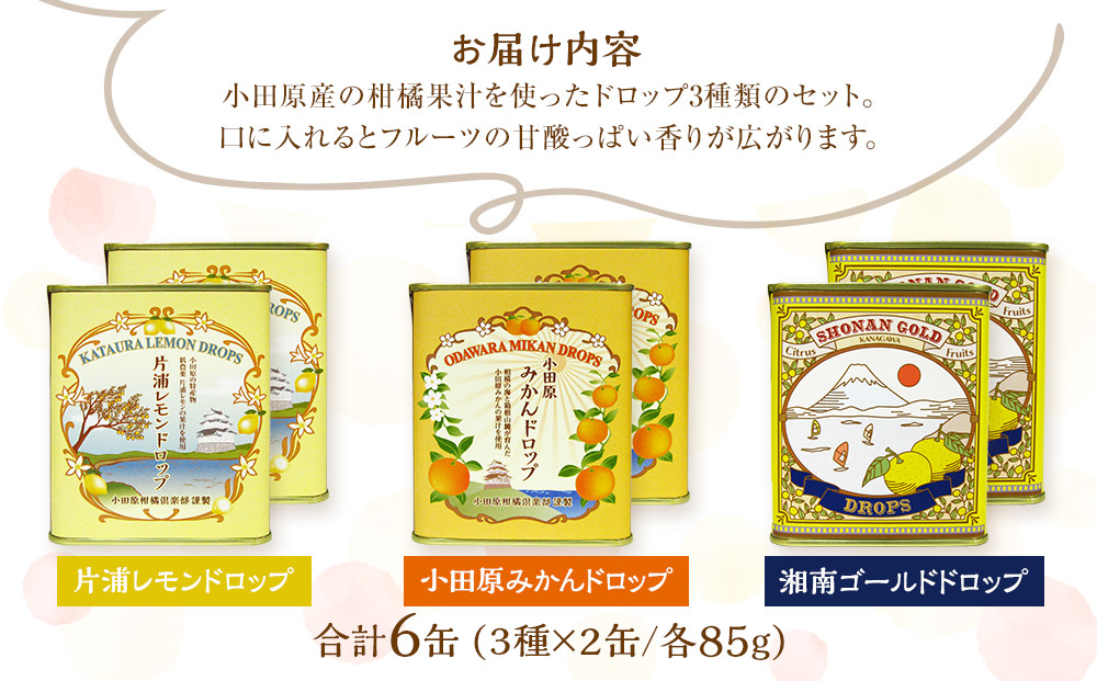 【小田原のフルーツ果汁を使ったドロップ3種類×2個セット】口に入れるとフルーツの香りが広がるドロップ。【 ドロップ 神奈川県 小田原市 】