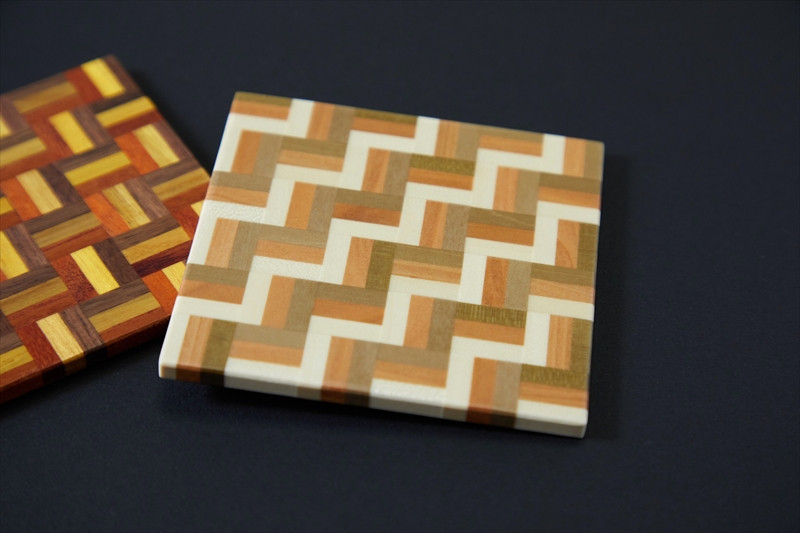 【箱根寄木細工　無垢四角コースター2枚セット　3積層】【 コースター 神奈川県 小田原市 】