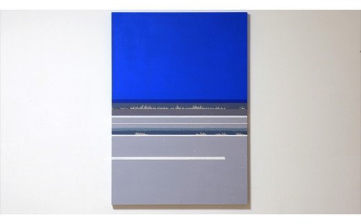 原画【彼女の家までの残りの道を歩いた】オリジナル風景画　キャンバス ペインティング　小田原出身在住イラストレーターの作品　心象風景　子供の頃見た風景　海　空　山