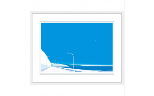 【瞬き】小説付き　直筆サイン入り　額付きジークレープリント　小田原にある景色　心象風景　片田舎の風景　子供の頃に見た風景　海　空　山