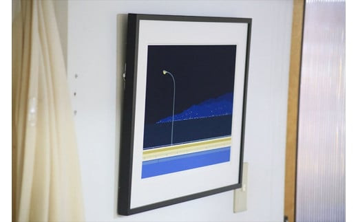 【幸福の孤独と、夜の瞼】小説付き　直筆サイン入り　額付きジークレープリント　小田原にある景色　心象風景　片田舎の風景　子供の頃に見た風景　海　空　山