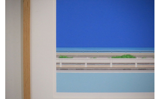 【バスを待ちながら】小説付き　直筆サイン入り　額付きジークレープリント　小田原にある景色　心象風景　片田舎の風景　子供の頃に見た風景　海　空　山