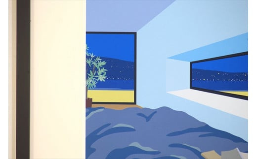 【私の好きな人、夜】小説付き　直筆サイン入り　額付きジークレープリント　小田原にある景色　心象風景　片田舎の風景　子供の頃に見た風景　海　空　山