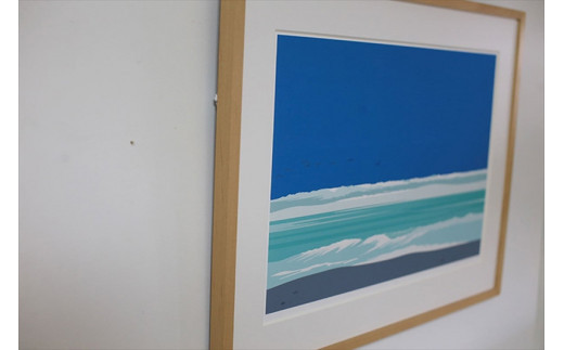 【水平線と空腹の意味】小説付き　直筆サイン入り　額付きジークレープリント　小田原にある景色　心象風景　片田舎の風景　子供の頃に見た風景　海　空　山