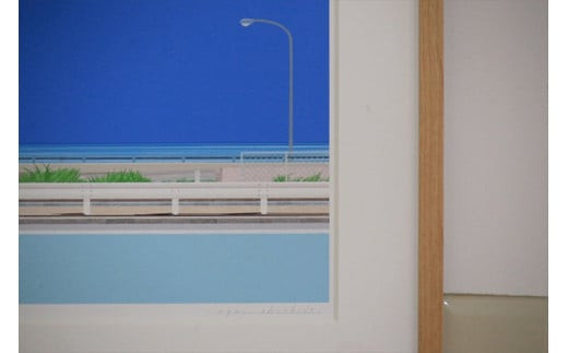 【バスを待ちながら】小説付き　直筆サイン入り　額付きジークレープリント　小田原にある景色　心象風景　片田舎の風景　子供の頃に見た風景　海　空　山
