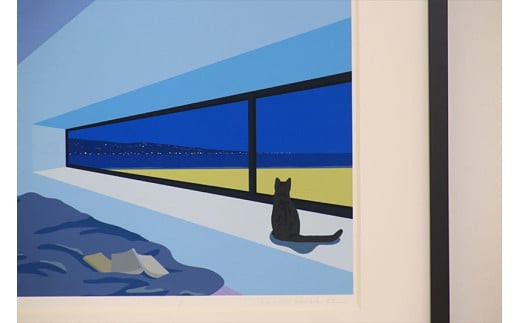 【私の好きな人、夜】小説付き　直筆サイン入り　額付きジークレープリント　小田原にある景色　心象風景　片田舎の風景　子供の頃に見た風景　海　空　山