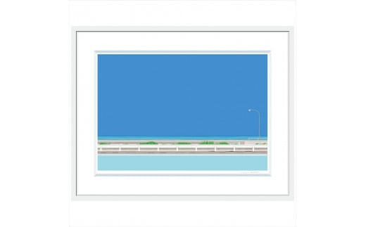 【バスを待ちながら】小説付き　直筆サイン入り　額付きジークレープリント　小田原にある景色　心象風景　片田舎の風景　子供の頃に見た風景　海　空　山