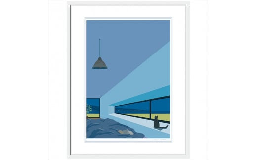 【私の好きな人、夜】小説付き　直筆サイン入り　額付きジークレープリント　小田原にある景色　心象風景　片田舎の風景　子供の頃に見た風景　海　空　山