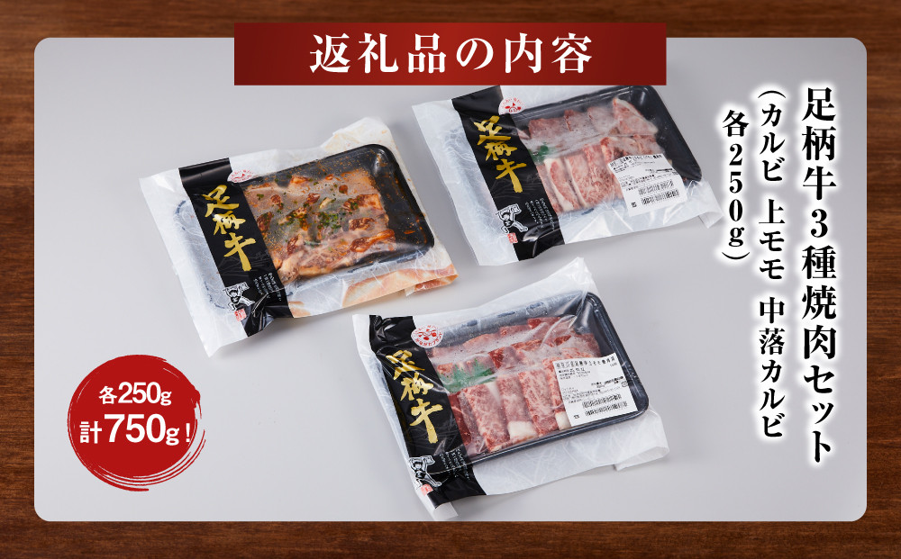 足柄牛3種焼肉セット（カルビ　上モモ　中落カルビ各250ｇ）【 肉 国産  神奈川県 小田原市 】