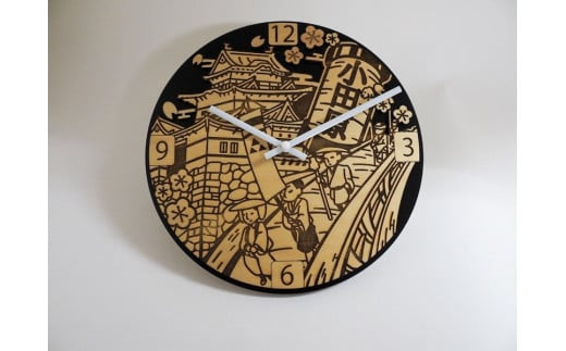 新マンホールデザイン「小田原巡り」制作記念時計【マンホール 小田原マンホール 小田原巡り 制作記念時計 マンホールモチーフ時計 直径：250mm 厚さ（本体部分）：9mm 厚さ（時計部分含む）：26mm 神奈川県 小田原市 】