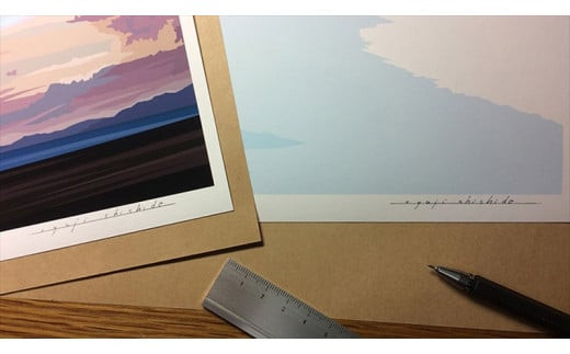 オリジナル風景画　オーダー制作　額装付きジクレープリント　小田原にある景色　心象風景　片田舎の風景　子供の頃に見た風景　海　空　山