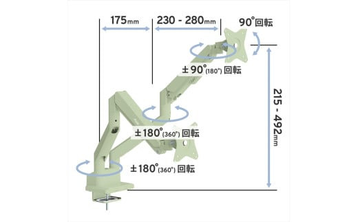 Pixio モニターアーム デュアル 耐荷重9kg/1本 ミントグリーン/緑 PSW1DMT