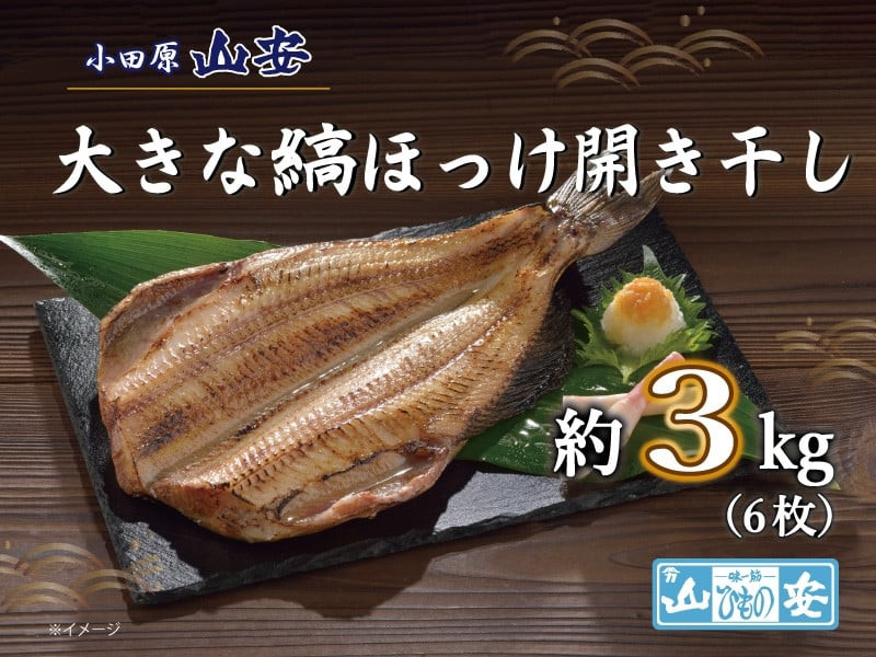 【 小田原 山安 】 大きな縞ほっけ開き干し 約3kg (6枚)【 縞ほっけ 開き干し ほっけ 干物 脂ののった大きめサイズ 500g 6枚 詰合せ 神奈川県 小田原市 】