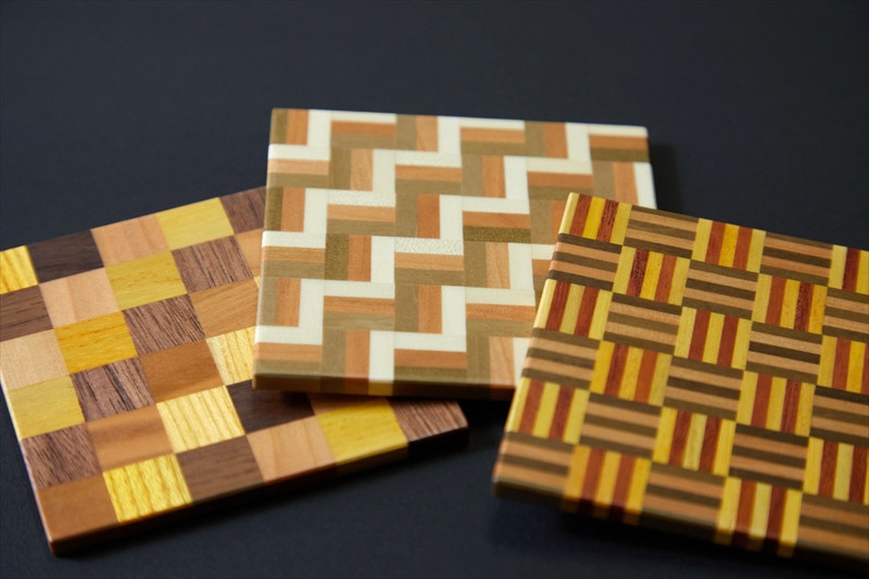 【箱根寄木細工　無垢四角コースター３枚セット】市松　3積層　5積層各種１枚３枚セット【 コースター 神奈川県 小田原市 】