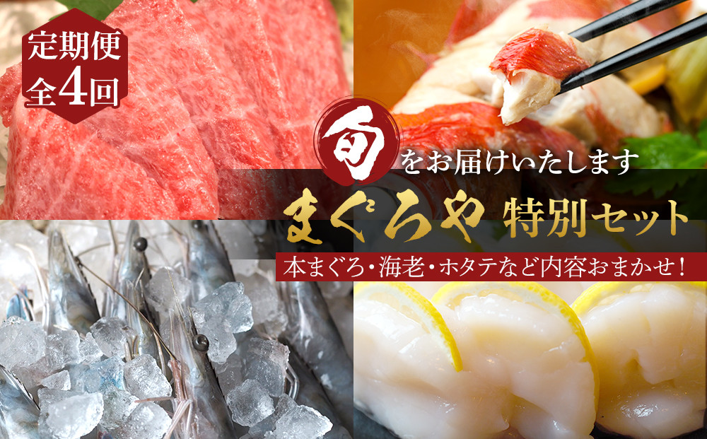 【定期便4ヶ月】まぐろや　特別セット【 惣菜 まぐろ 鮪 本鮪 サーモン 海老 お刺身 海鮮 セット 福袋 キンメ きんめ お取り寄せ 御中元 お中元 お歳暮 父の日 母の日 贈り物 日本酒 焼酎】【 神奈川県 小田原市 】