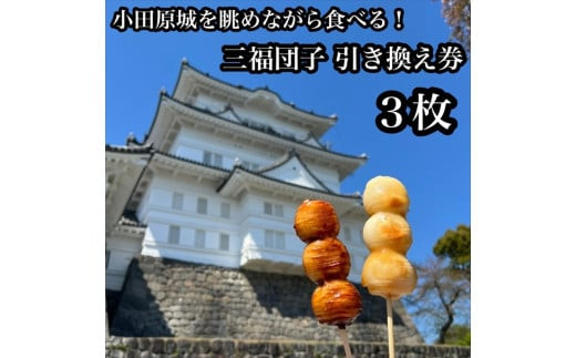 小田原城を眺めながら食べるお団子 三福団子引換券 3本分 くるみ味噌 みたらし団子【 引換券 神奈川県 小田原市 】