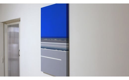 原画【彼女の家までの残りの道を歩いた】オリジナル風景画　キャンバス ペインティング　小田原出身在住イラストレーターの作品　心象風景　子供の頃見た風景　海　空　山