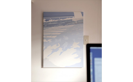 原画【gift】オリジナル風景画　キャンバス ペインティング　小田原出身在住イラストレーターの作品　心象風景　子供の頃見た風景　海　空　山
