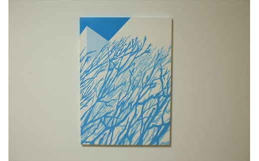 原画【ある青い晴天の日のできごと】オリジナル風景画　キャンバス ペインティング　小田原出身在住イラストレーターの作品　心象風景　子供の頃見た風景　海　空　山