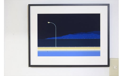 【幸福の孤独と、夜の瞼】小説付き　直筆サイン入り　額付きジークレープリント　小田原にある景色　心象風景　片田舎の風景　子供の頃に見た風景　海　空　山