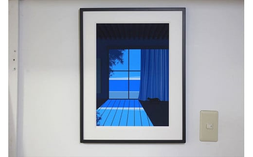 【森の中の小さな明かり】小説付き　直筆サイン入り　額付きジークレープリント　小田原にある景色　心象風景　片田舎の風景　子供の頃に見た風景　海　空　山