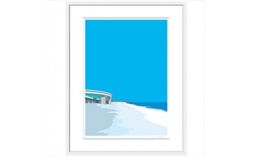 【寝転がってみた風景】直筆サイン入り　額付きジークレープリント　小田原にある景色　心象風景　片田舎の風景　子供の頃に見た風景　海　空　山