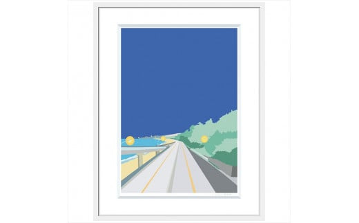 【帰り道】直筆サイン入り　額付きジークレープリント　小田原にある景色　心象風景　片田舎の風景　子供の頃に見た風景　海　空　山