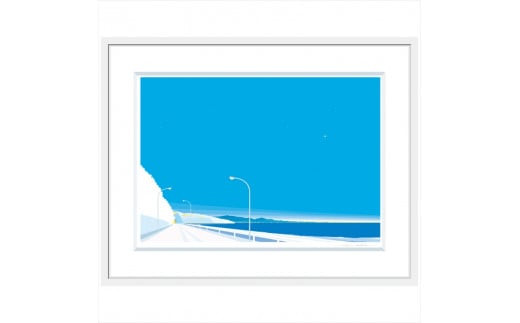 【瞬き】直筆サイン入り　額付きジークレープリント　小田原にある景色　心象風景　片田舎の風景　子供の頃に見た風景　海　空　山