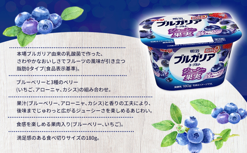 ヨーグルト 明治ブルガリアヨーグルト脂肪0 ジューシー果実 ブルーベリー&3種のベリー（180g×12個） 乳製品 乳酸菌 脂肪0 果汁 果肉 ブルーベリー ベリー 食べ切り 茅ヶ崎市 神奈川県