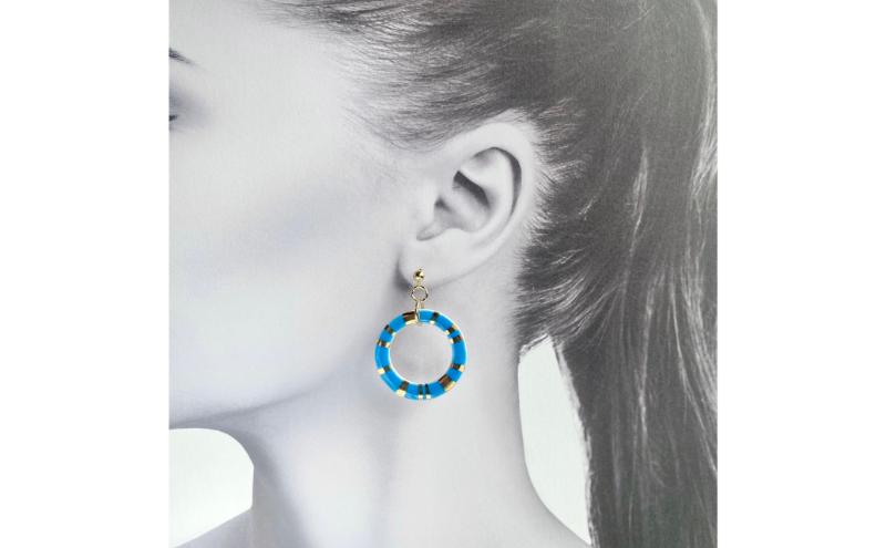 【ふるさと納税】茅ヶ崎市 湘南 陶磁器 ピアス 上品 かわいい レディース ギフト プレゼント 誕生日 母の日 お祝い サマーギフト ゴールド 金 アート アクセサリー Artopus.SHONAN イヤリング 日の輪 ブルー