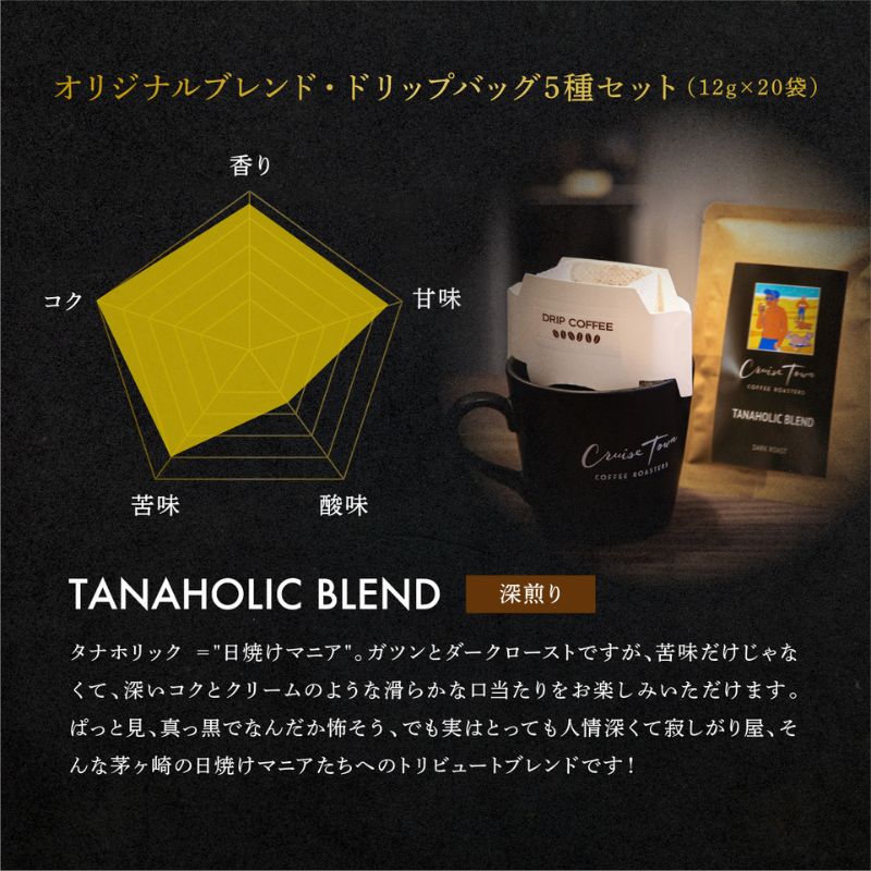 定期便 隔月 3回【CRUISE TOWN COFFEE ROASTERS】オリジナルブレンド・ドリップバッグ5種セット（12g×20袋） 飲み物 飲料 ドリンク コーヒーブレイク ドリップコーヒー 手軽