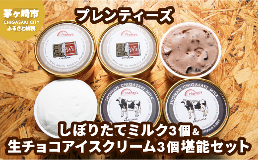 プレンティーズ しぼりたてミルク＆生チョコアイスクリーム堪能セット 各3個 計6個【のし無】