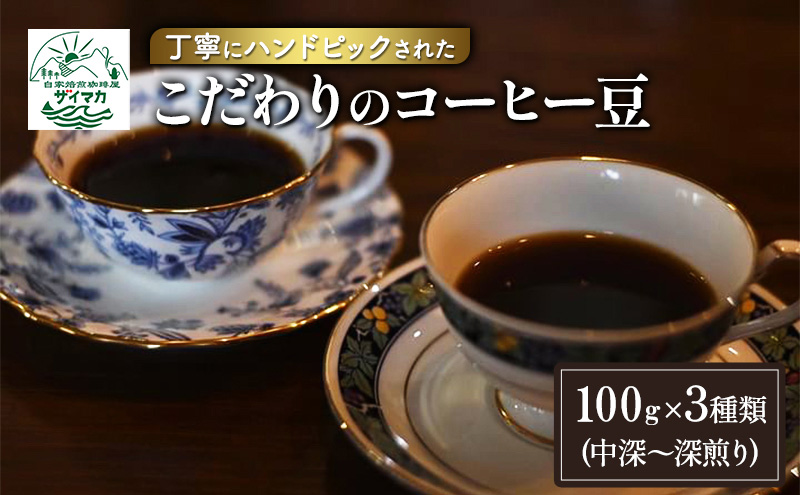 コーヒー 丁寧にハンドピックされたこだわりのコーヒー豆100g×3種類(中深～深煎り) 【粉】