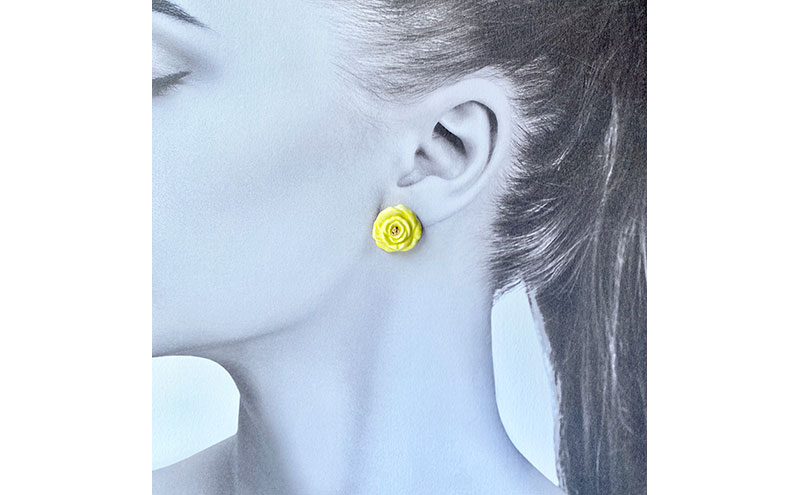 茅ヶ崎市 湘南 陶磁器 ピアス 上品 かわいい レディース ギフト プレゼント 誕生日 母の日 お祝い サマーギフト ゴールド 金 アート アクセサリー Artopus.SHONAN ピアス 薔薇 大 オレンジ