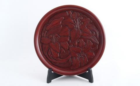 逗子茜工房　鎌倉彫　尺丸盆　百合（ゆり）